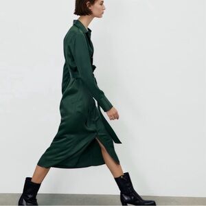 Rich hunter green satin effect button up dress XL